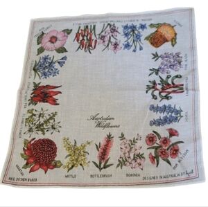 Vintage Australian Wildflower Handkerchief Floral Hanky Linen Souvenir Australia